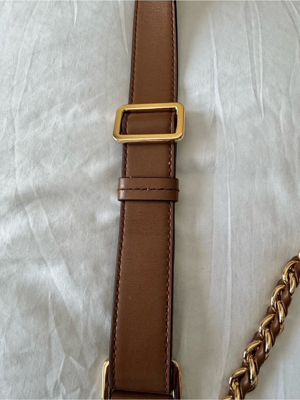 Michael Kors Cream and Brown Logo Crossbody with Gold Chain - Picture 3 of 7